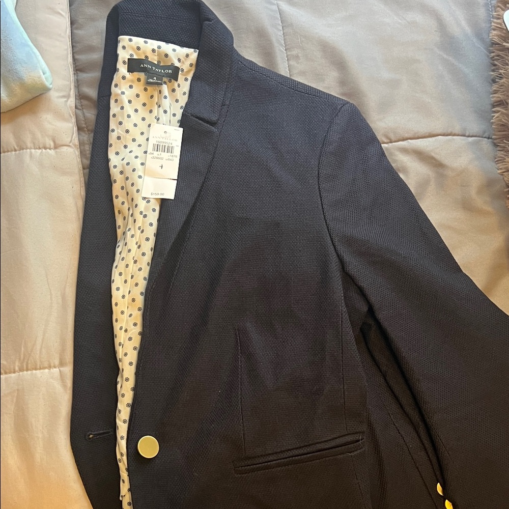 Ann Taylor Navy Blazer with Polka Dot Lining